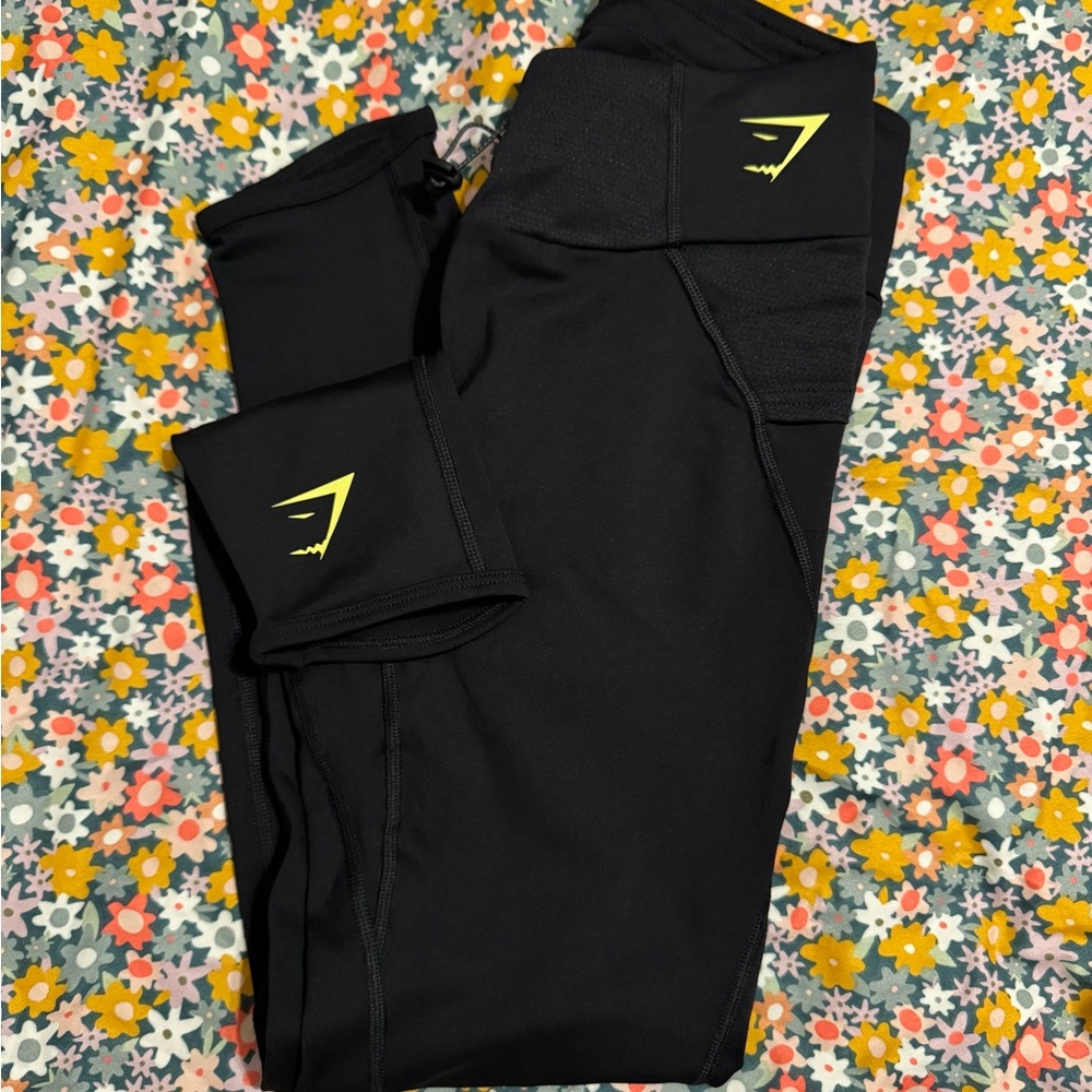 Gymshark Black Leggings with Yellow Logo
